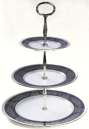 Columbia Blue & Gold 13 7/8"-14 1/4" 3-Tiered Serving Tray(DP,SP,BB) HC
