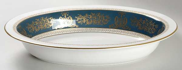 Columbia Blue & Gold 11" Oval Vegetable Bowl