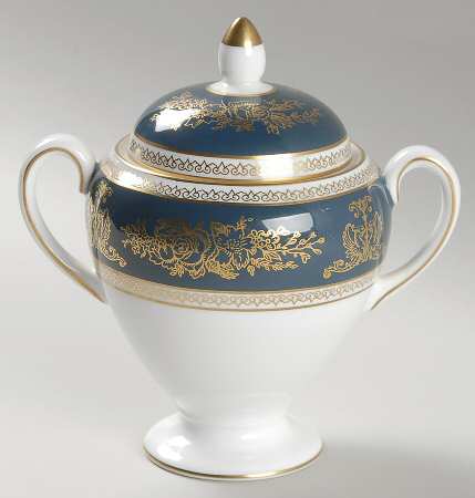 Columbia Blue & Gold Globe Shape Sugar Bowl & Lid