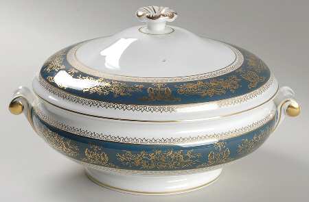 Columbia Blue & Gold Round Covered Vegetable