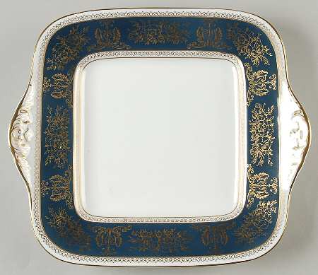 Columbia Blue & Gold Square Handled Cake Plate