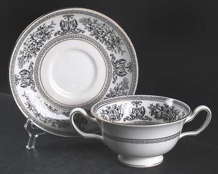 Columbia Black Footed Cream Soup Bowl & Saucer Set