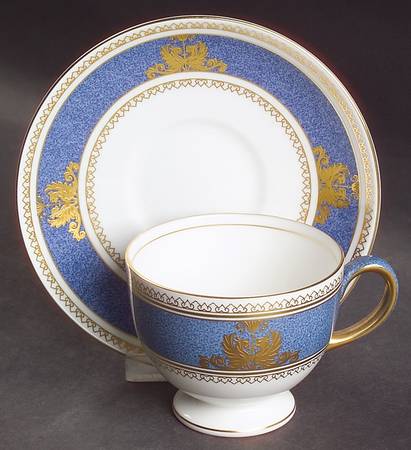 Columbia Powder Blue Rim (White Center) Footed Cup & Saucer Set