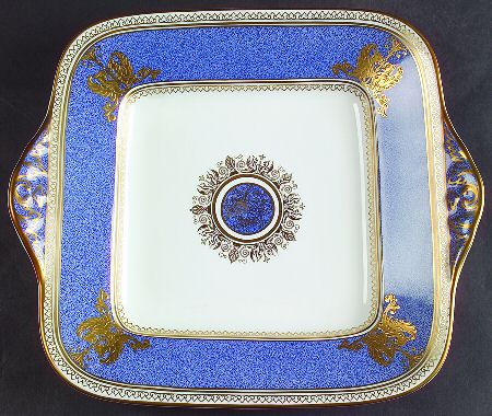 Columbia Powder Blue Rim (White Center) Square Handled Cake Plate
