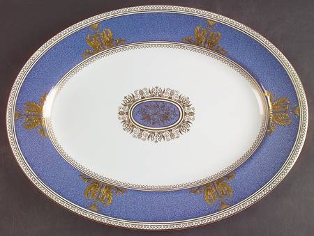 Columbia Powder Blue Rim (White Center) 15" Oval Serving Platter