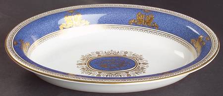 Columbia Powder Blue Rim (White Center) 10" Oval Vegetable Bowl