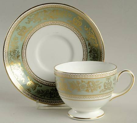Columbia Sage Green Rim Leigh Shape Footed Cup & Saucer Set