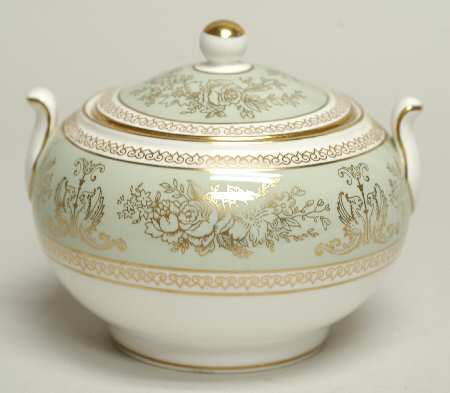 Columbia Sage Green Rim 146 Shape Sugar Bowl & Lid