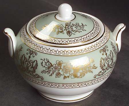 Columbia Sage Green Rim Mini 146 Shape Sugar Bowl & Lid