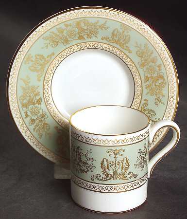 Columbia Sage Green Rim Bond Shape Demitasse Cup and Saucer Set