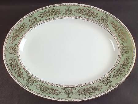 Columbia Sage Green Rim 17" Oval Serving Platter