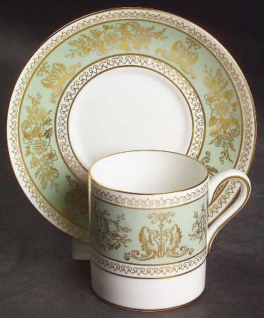 Columbia Sage Green Rim Bond Shape Demitasse Cup and Saucer Set