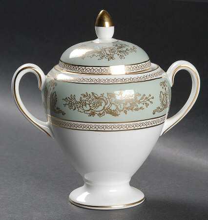 Columbia Sage Green Rim Globe Shape Sugar Bowl & Lid