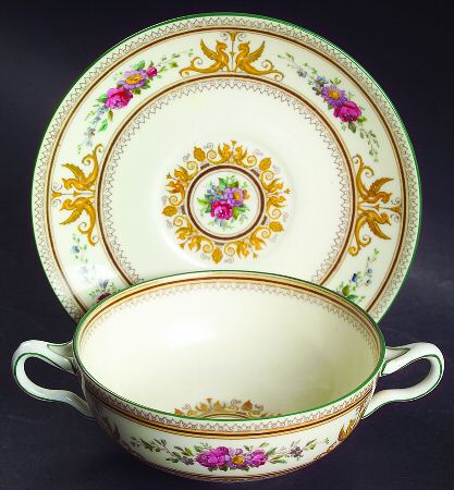 Columbia Ivory Body (Yellow Griffons) Flat Cream Soup Bowl & Saucer Set