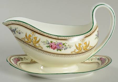 Columbia Ivory Body (Yellow Griffons) Gravy Boat with Attached Underplate