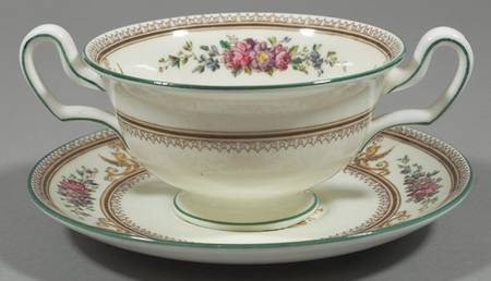 Columbia Ivory Body (Yellow Griffons) Footed Bouillon Cup & Saucer