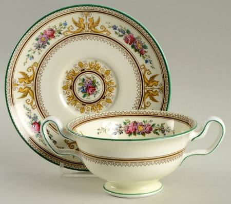 Columbia Ivory Body (Yellow Griffons) Footed Cream Soup Bowl & Saucer Set