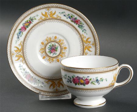 Columbia White (Gold Trim) Leigh Shape Footed Cup & Saucer Set