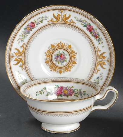 Columbia White (Gold Trim) Peony Shape Footed Cup & Saucer Set