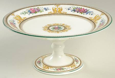 Columbia White (Center Medallion, Green Trim) Round Compote (Height X Width)