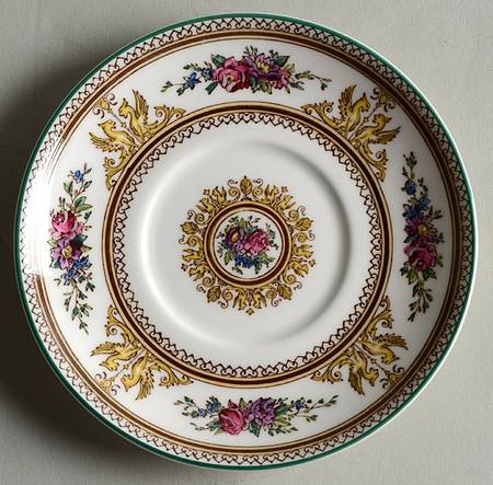 Columbia White (Center Medallion, Green Trim) Saucer for Bond Shape Demitasse Cup