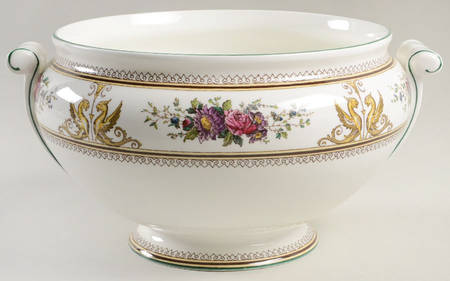 Columbia White (Center Medallion, Green Trim) Tureen No Lid