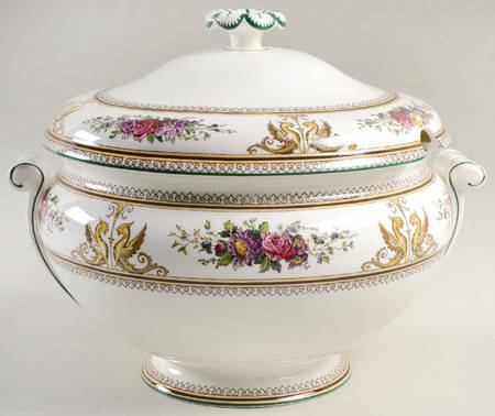 Columbia White (Center Medallion, Green Trim) Tureen &  Lid