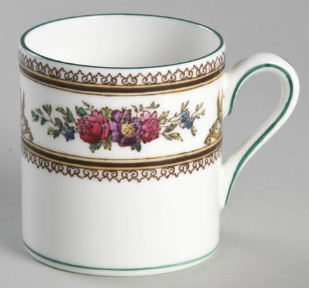 Columbia White (Center Medallion, Green Trim) Bond Shape Demitasse Cup