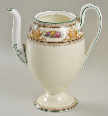 Columbia White (Center Medallion, Green Trim) Mini Coffee Pot No Lid