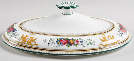 Columbia White (Center Medallion, Green Trim) Lid for Oval Vegetable