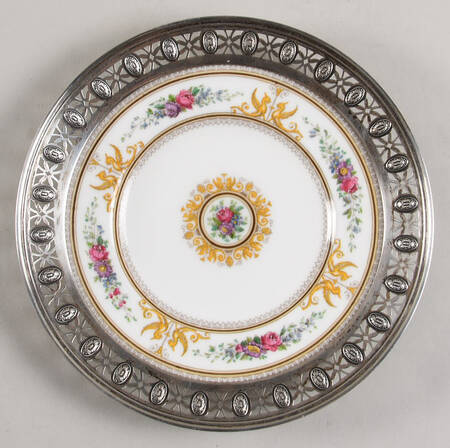 Columbia White (Center Medallion, Green Trim) Sterling Rim Bread & Butter Plate