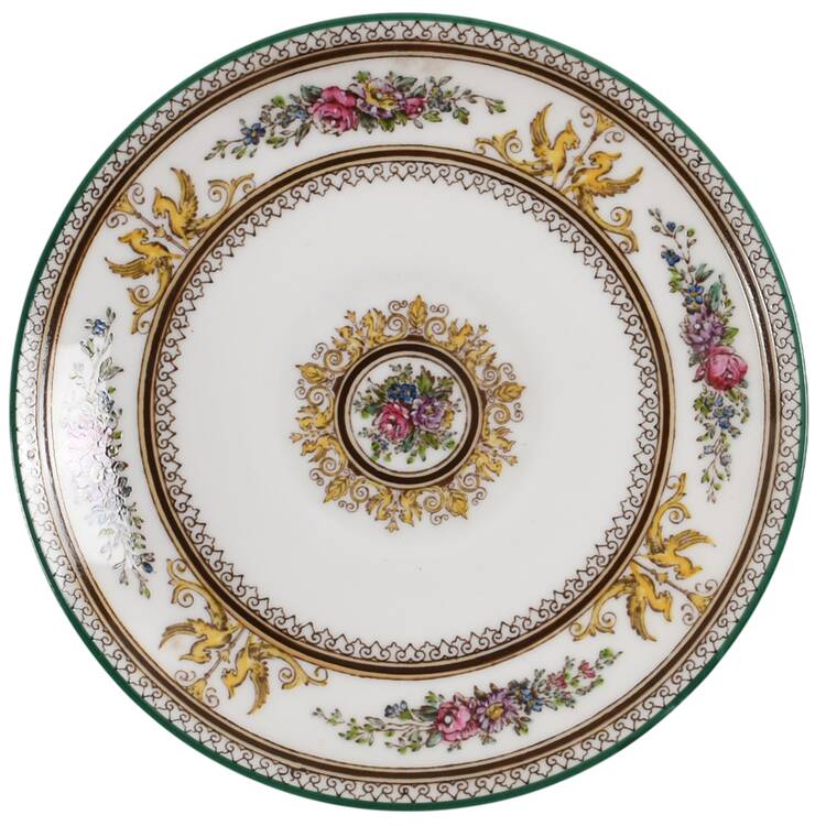 Columbia White (Center Medallion, Green Trim) Saucer for Leigh Shape Footed Cup