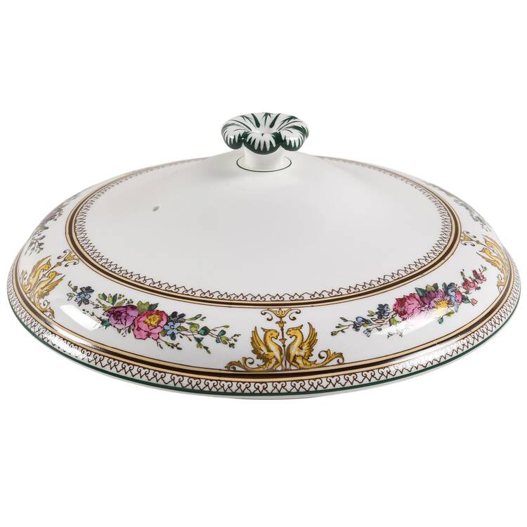 Columbia White (Center Medallion, Green Trim) Lid for Round Vegetable