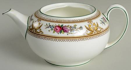 Columbia White (Center Medallion, Green Trim) Teapot No Lid
