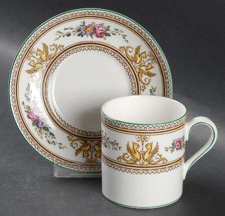 Columbia White (Center Medallion, Green Trim) Can Shape Demitasse Cup and Saucer Set