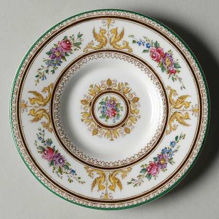 Columbia White (Center Medallion, Green Trim) Saucer for Bond Shape Demitasse Cup