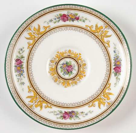 Columbia White (Center Medallion, Green Trim) Saucer for Demitasse Cup