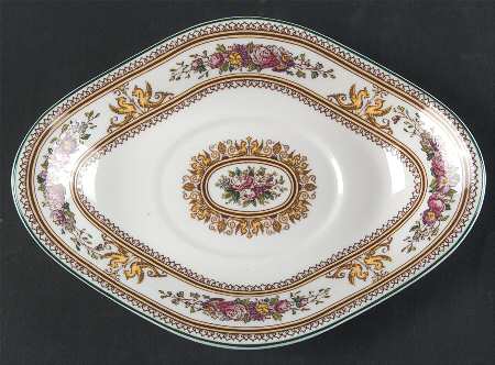 Columbia White (Center Medallion, Green Trim) Underplate for Gravy Boat