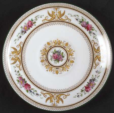 Columbia White (Center Medallion, Green Trim) Saucer for Cream Soup Bowl