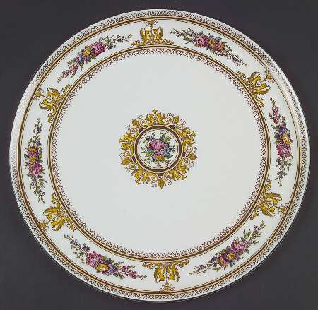 Columbia White (Center Medallion, Green Trim) Round Torte Plate
