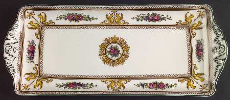 Columbia White (Center Medallion, Green Trim) Large Sandwich Tray