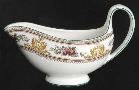 Columbia White (Center Medallion, Green Trim) Gravy Boat