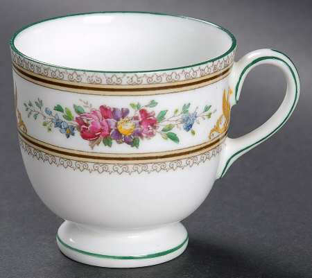 Columbia White (Center Medallion, Green Trim) Footed Demitasse Cup