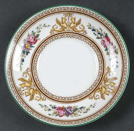 Columbia White (Center Medallion, Green Trim) Saucer for Can Shape Demitasse Cup