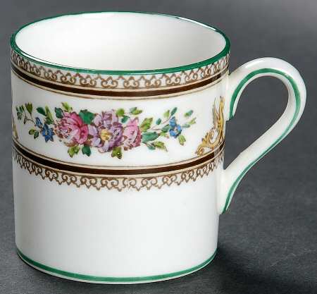 Columbia White (Center Medallion, Green Trim) Bond Shape Demitasse Cup