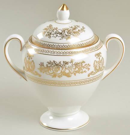 Columbia Gold (Gold Flowers, White Body) Globe Shape Sugar Bowl & Lid