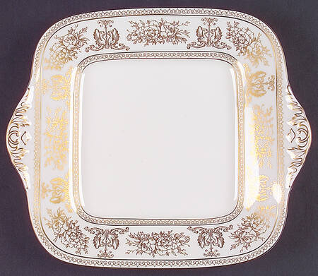 Columbia Gold (Gold Flowers, White Body) Square Handled Cake Plate