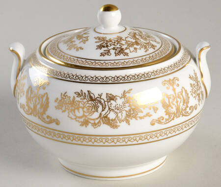 Columbia Gold (Gold Flowers, White Body) 146 Shape Sugar Bowl & Lid