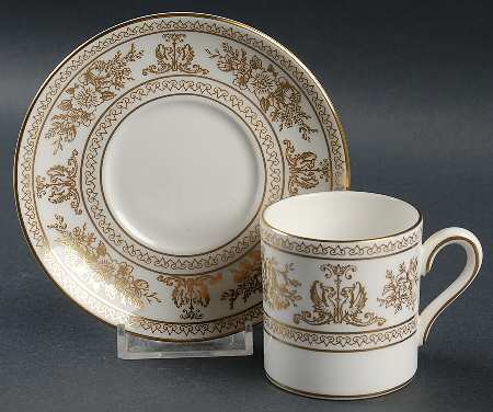 Columbia Gold (Gold Flowers, White Body) Bond Shape Demitasse Cup and Saucer Set
