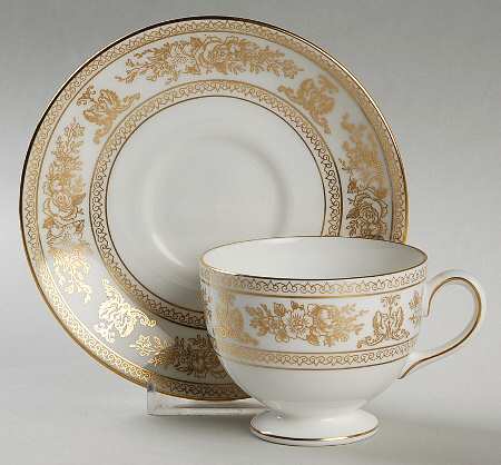 Columbia Gold (Gold Flowers, White Body) Leigh Shape Footed Cup & Saucer Set